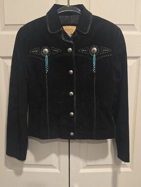 Scully Black Suede Western Jacket with Turquoise Bead Accents